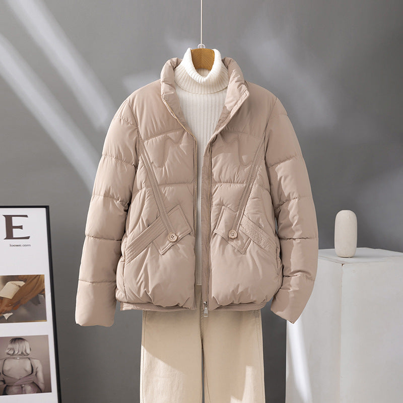 Korte gewatteerde blouson voor dames met hoge kraag en klepzakken