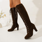 Overknee laarzen voor dames met veterdetail en rits
