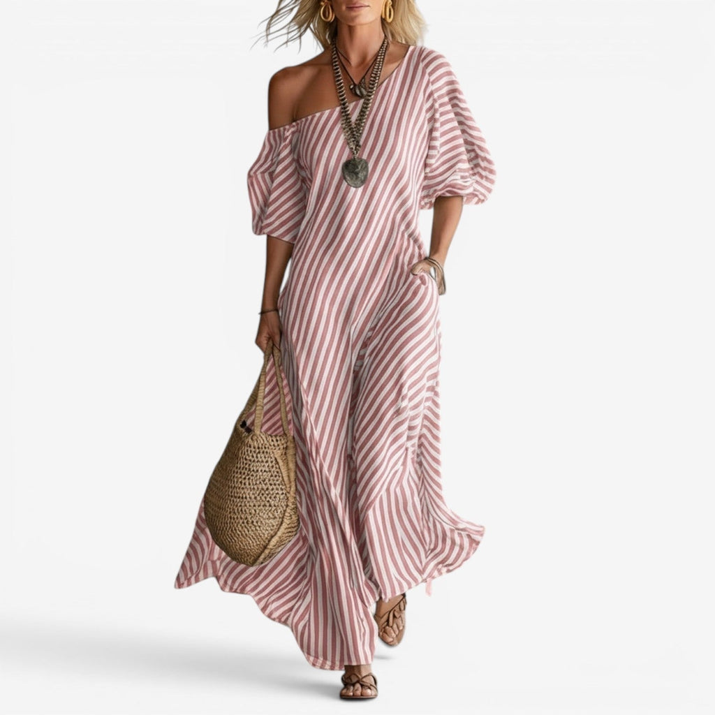 Inoni | Gestreepte off-shoulder maxi-jurk voor dames