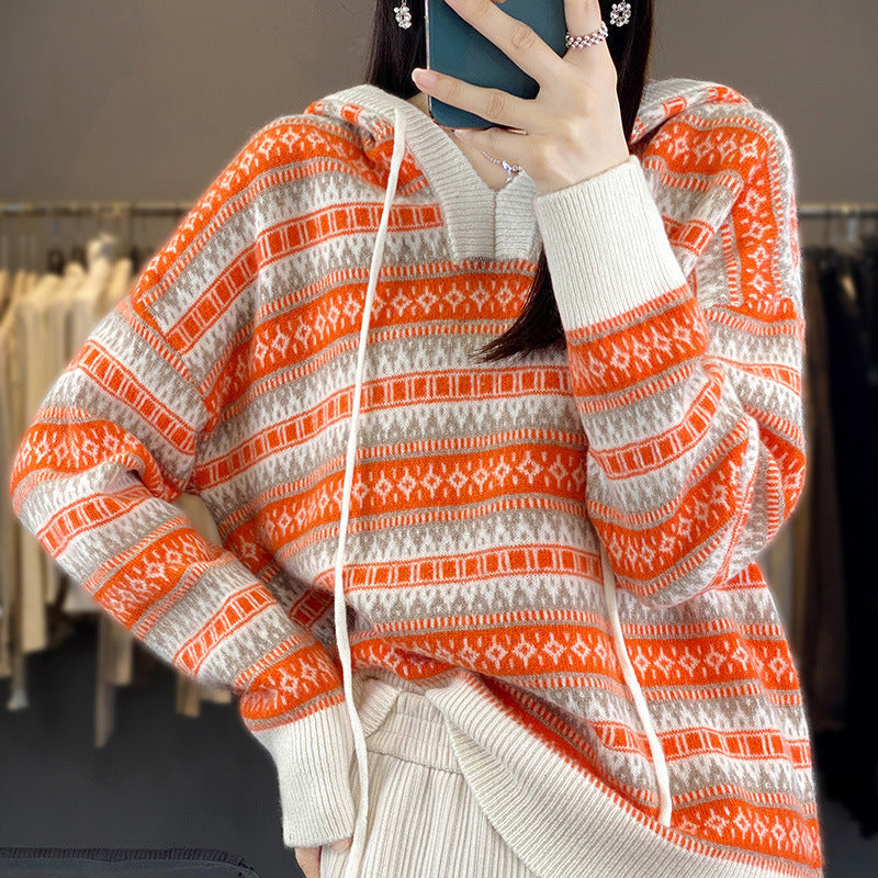 Oversized hoodie voor dames met V-hals en koord