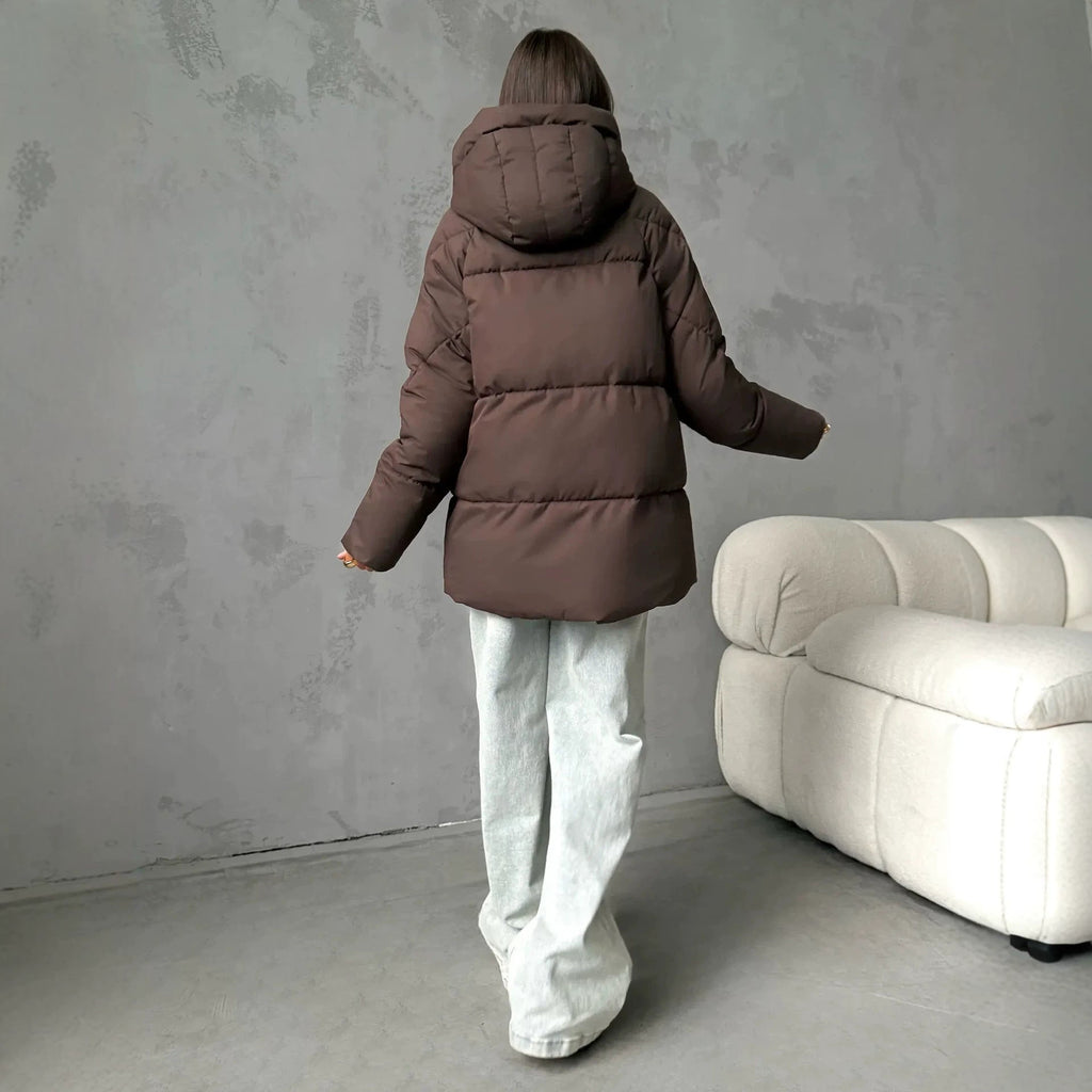 Oversized gewatteerde jas voor dames met capuchon en ingewerkte zakken
