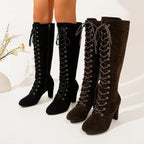 Overknee laarzen voor dames met veterdetail en rits