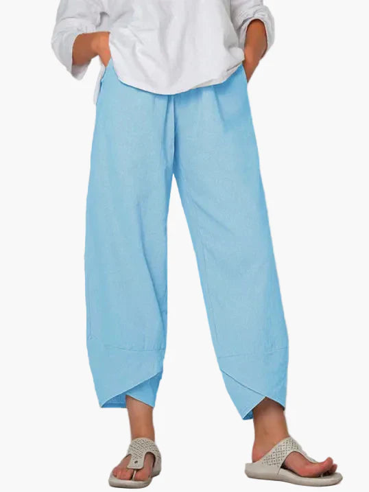 Pantaloni cropped larghi da donna con orlo asimmetrico – Stile casual per tempo libero, quotidiano e viaggi