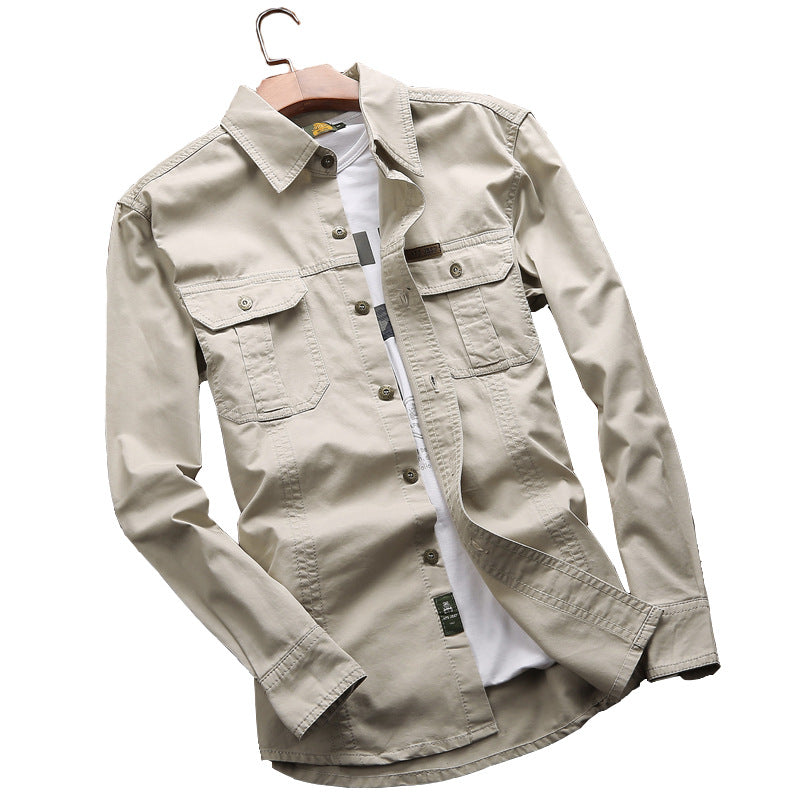 Canvas overshirt voor heren met borstzakken met klep en verstevigde naden