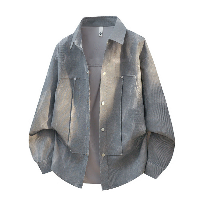Oversized shirtjack voor heren in acid-wash-look met drukknopen