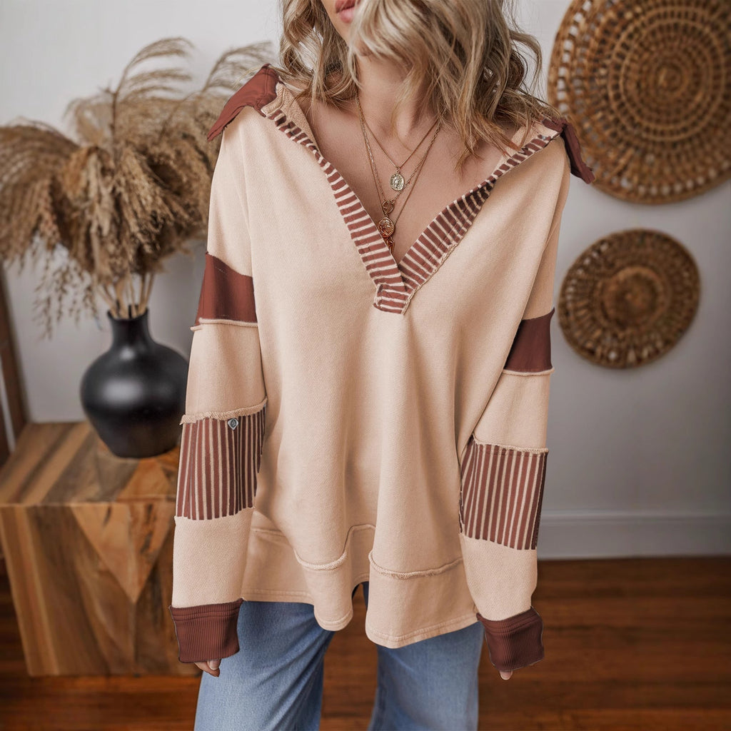 Oversized gestreepte sweater voor dames met V-hals