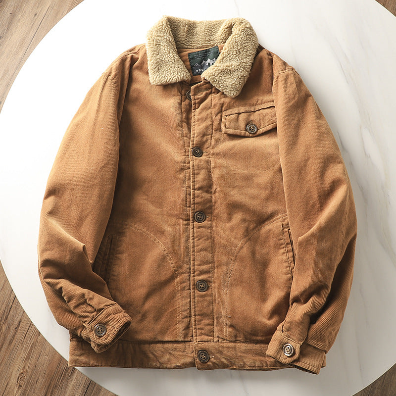 Gevoerde corduroy jas voor heren met teddykraag en knoopsluiting