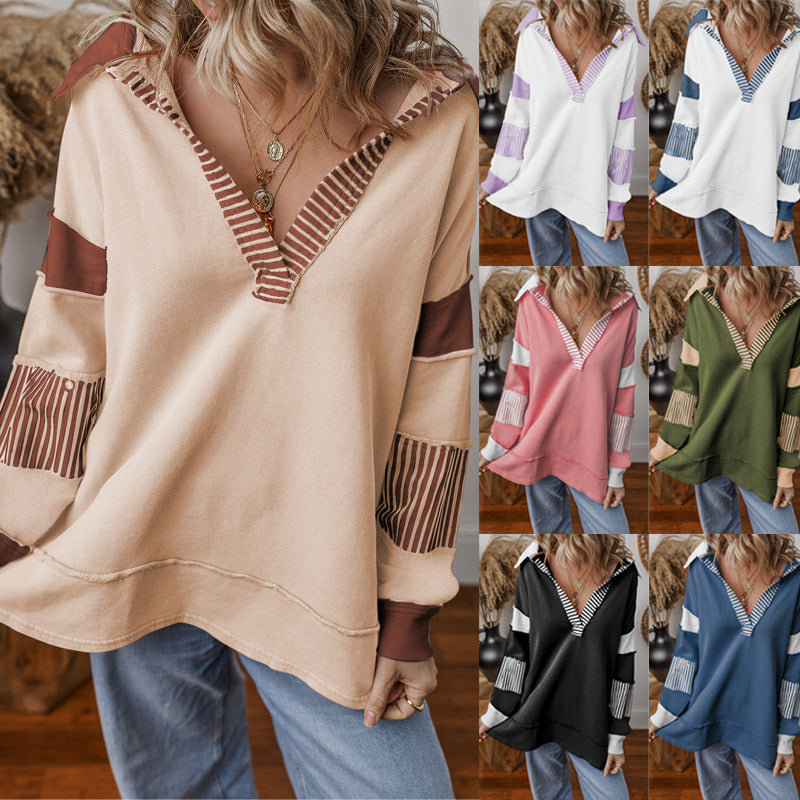 Oversized gestreepte sweater voor dames met V-hals