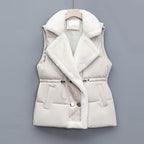 Gewatteerde bodywarmer voor dames met sjaalkraag van imitatiebont en taillekoord