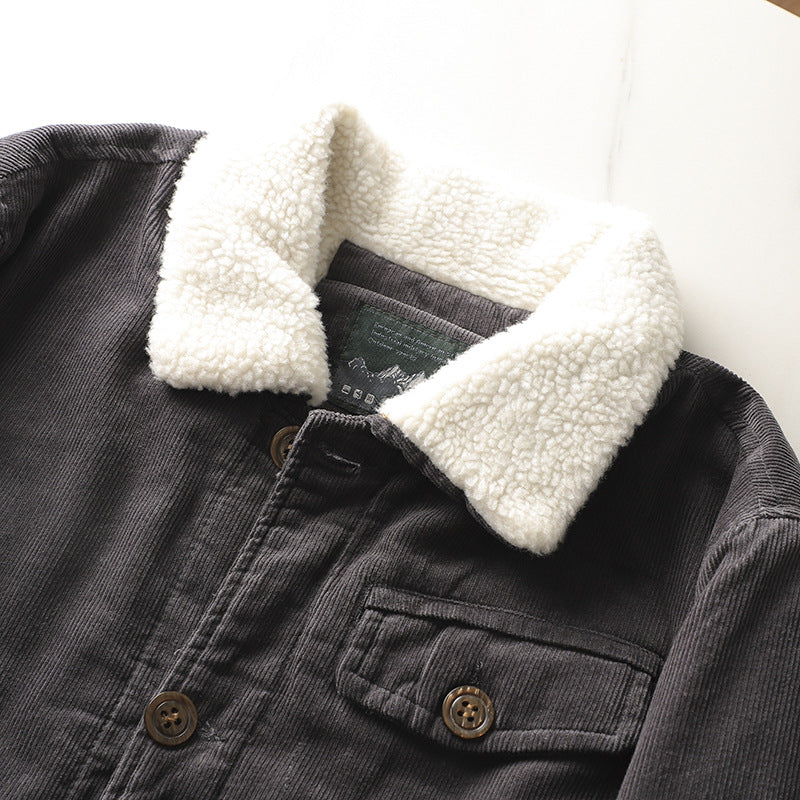 Gevoerde corduroy jas voor heren met teddykraag en knoopsluiting