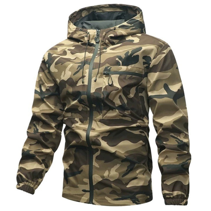 Camouflagejas voor heren met capuchon en zakken