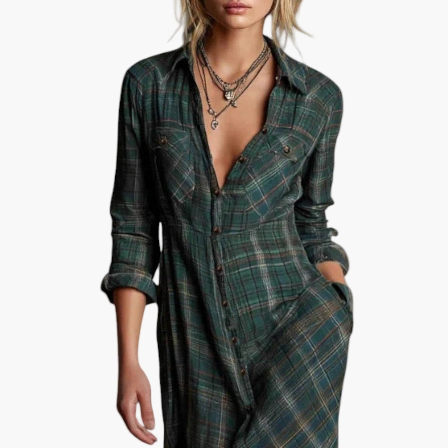 Dame maxikjole skjortebluse-stil elegant for fritid og kontor