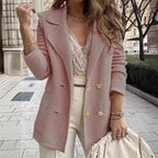 Gebreide blazer voor dames met dubbele knopenrij en reverskraag
