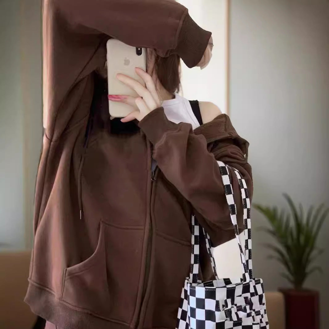 Wijde hoodie met rits voor dames, met kangoeroezakken en ribboorden