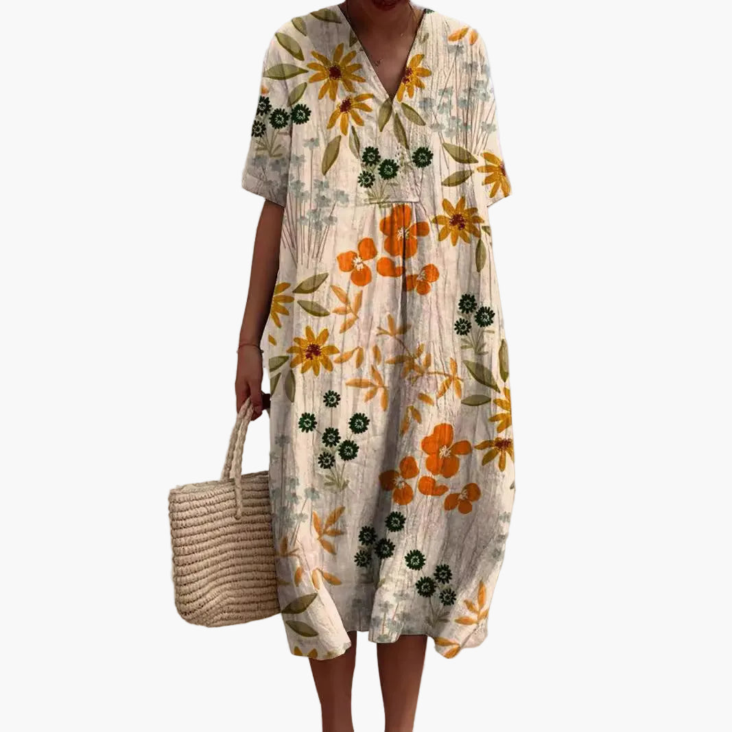 Damen Sommerkleid mit Blumenmuster – Lockeres Freizeitkleid für Urlaub und Alltag