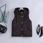 Gewatteerde bodywarmer voor dames met capuchon, knoopsluiting en steekzakken