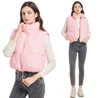 Extra lichte, korte gewatteerde bodywarmer voor dames met hoge opstaande kraag en koord
