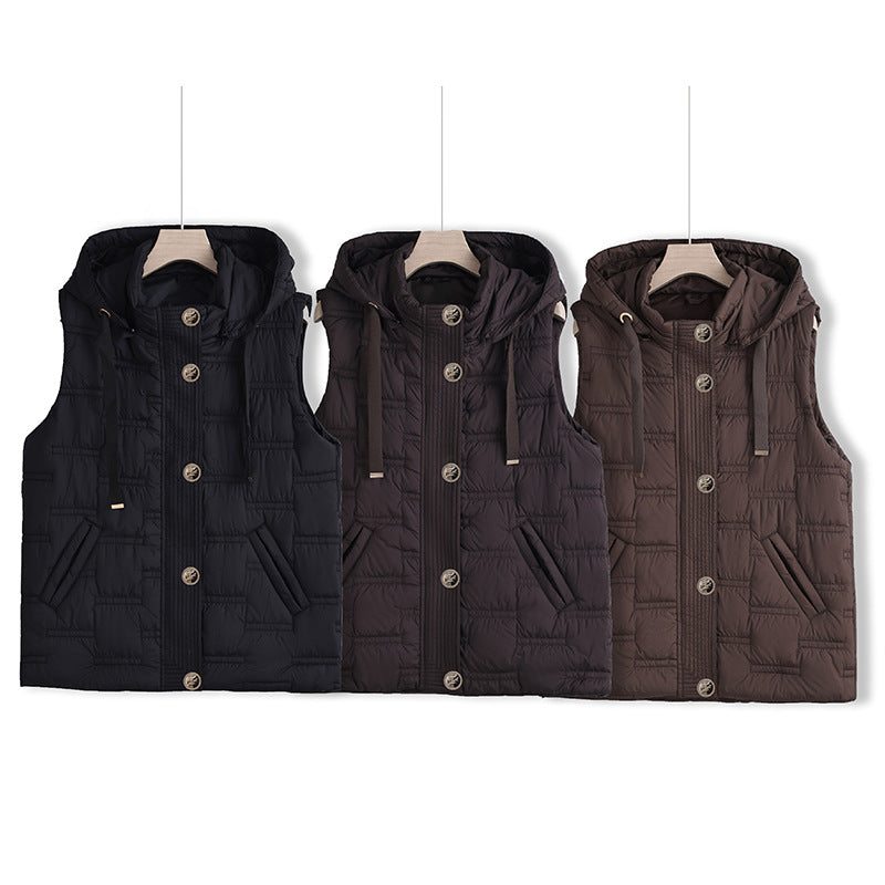 Gewatteerde bodywarmer voor dames met capuchon, knoopsluiting en steekzakken