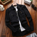 Canvas overshirt voor heren met borstzakken met klep en verstevigde naden