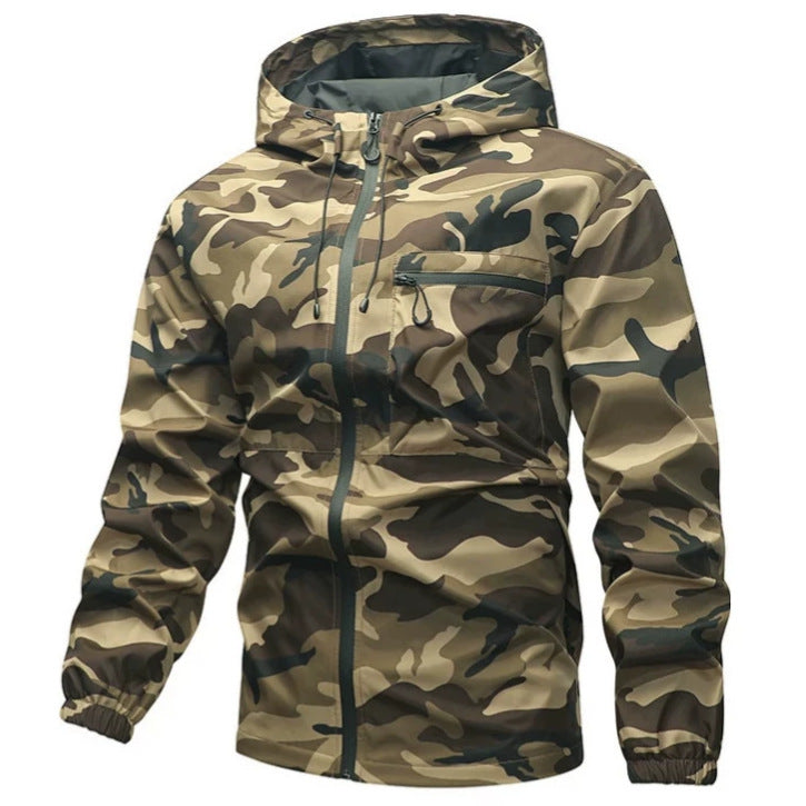 Camouflagejas voor heren met capuchon en zakken