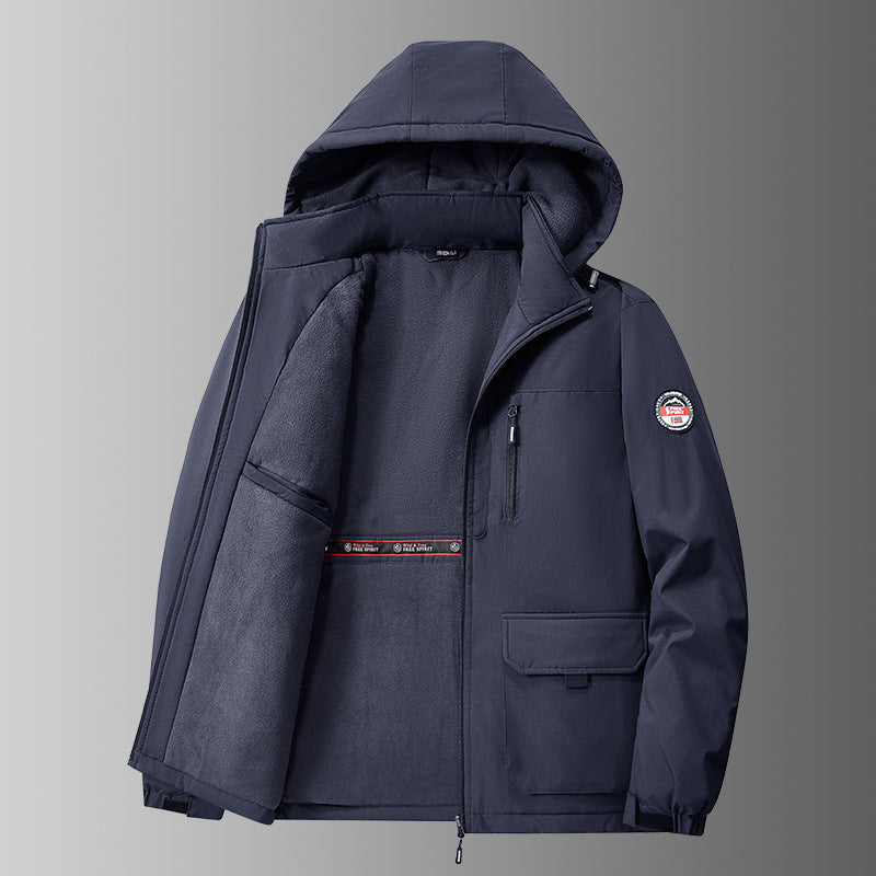 Gevoerde softshell-winterjas voor heren met capuchon en multifunctionele zakken
