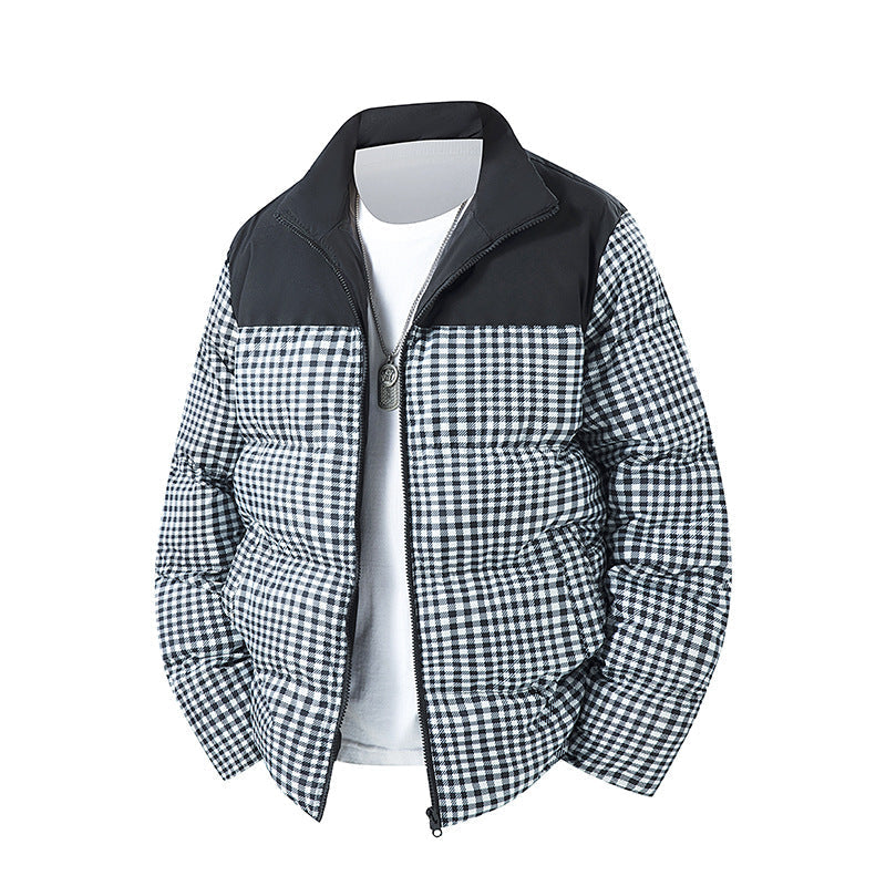 Korte geruite gewatteerde jas voor heren met zakken