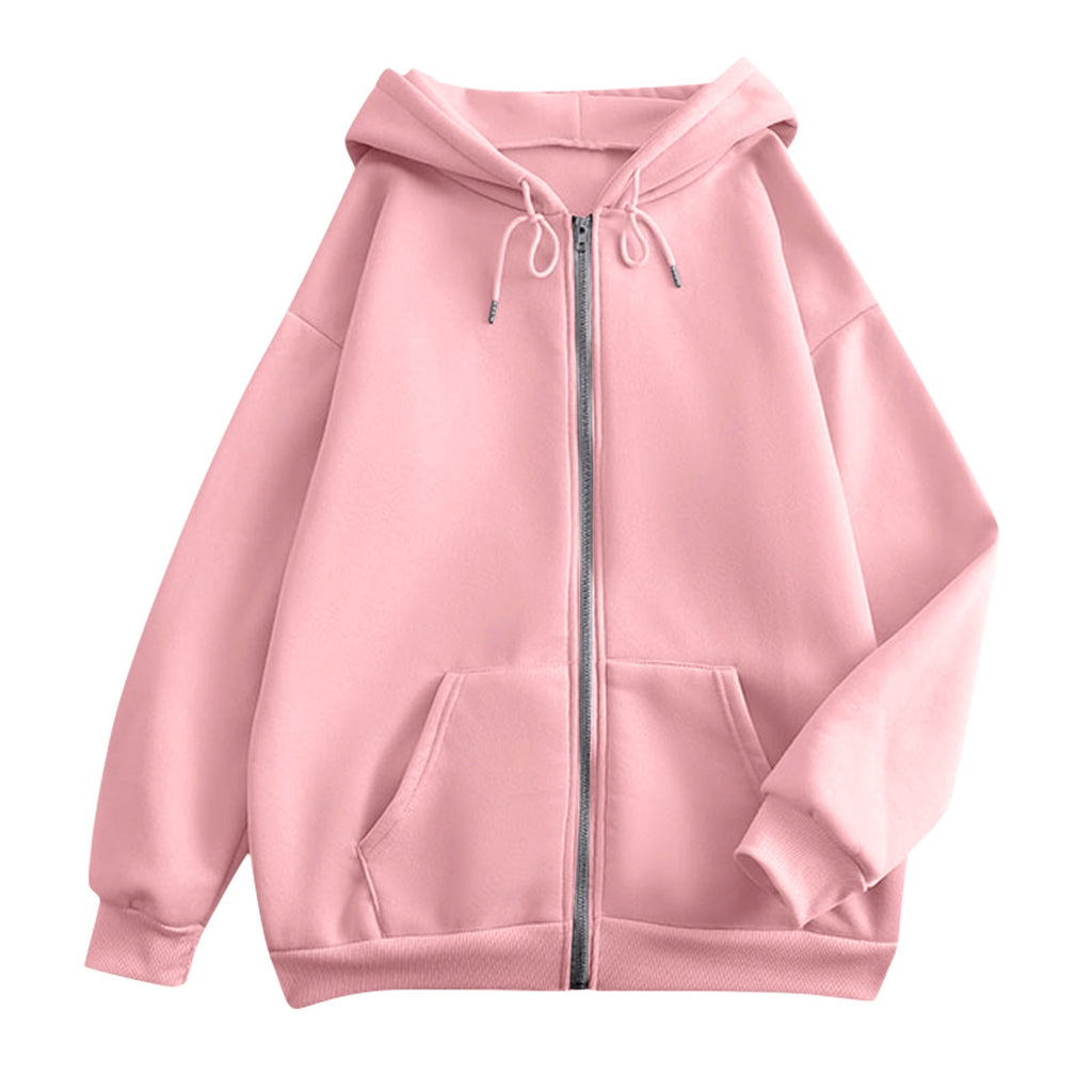 Wijde hoodie met rits voor dames, met kangoeroezakken en ribboorden