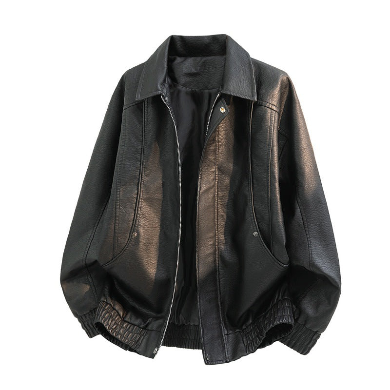 Oversized fieldjacket voor heren van imitatieleer met verdekte rits