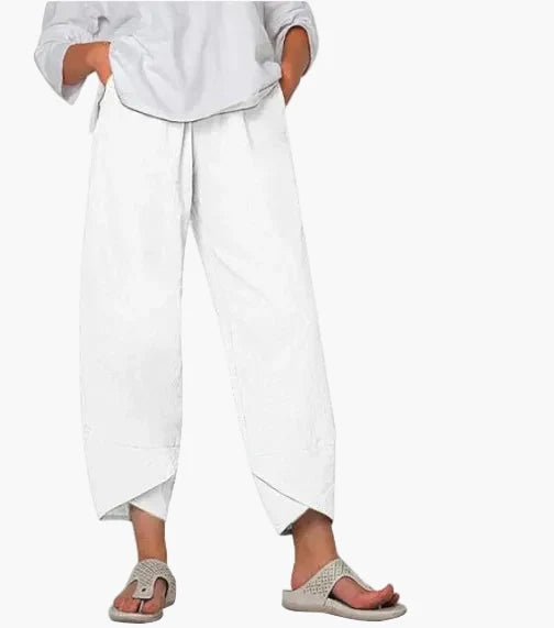 Pantaloni cropped larghi da donna con orlo asimmetrico – Stile casual per tempo libero, quotidiano e viaggi