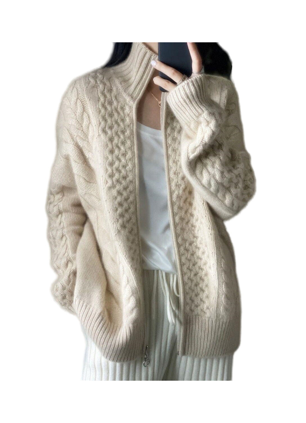 Lange oversized trui voor dames met opstaande kraag