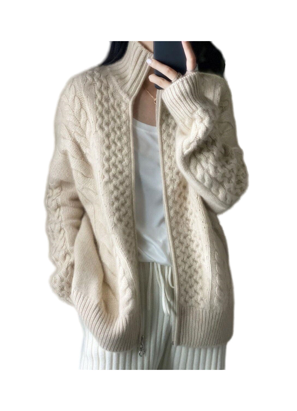 Lange oversized trui voor dames met opstaande kraag