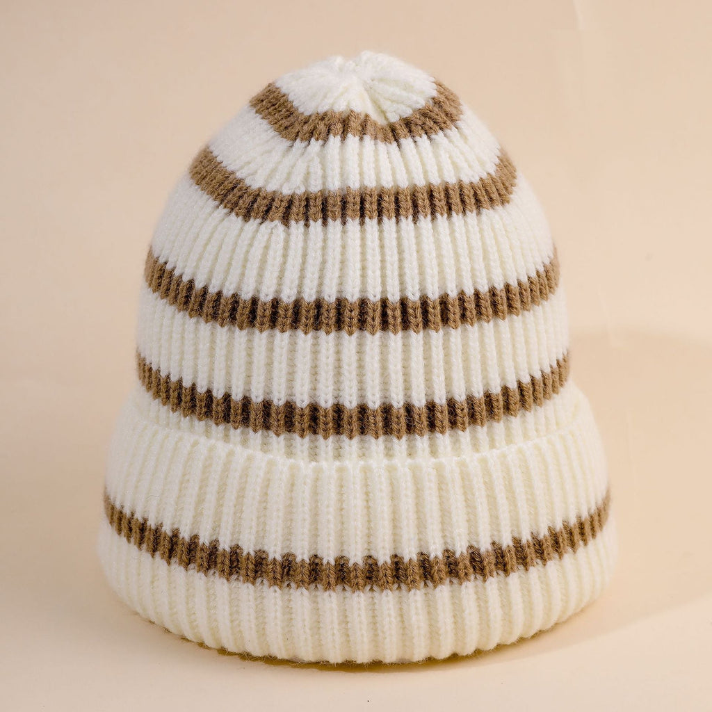 Gestreepte beanie voor dames met zachte binnenvoering