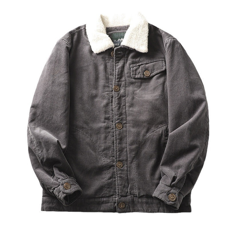 Gevoerde corduroy jas voor heren met teddykraag en knoopsluiting