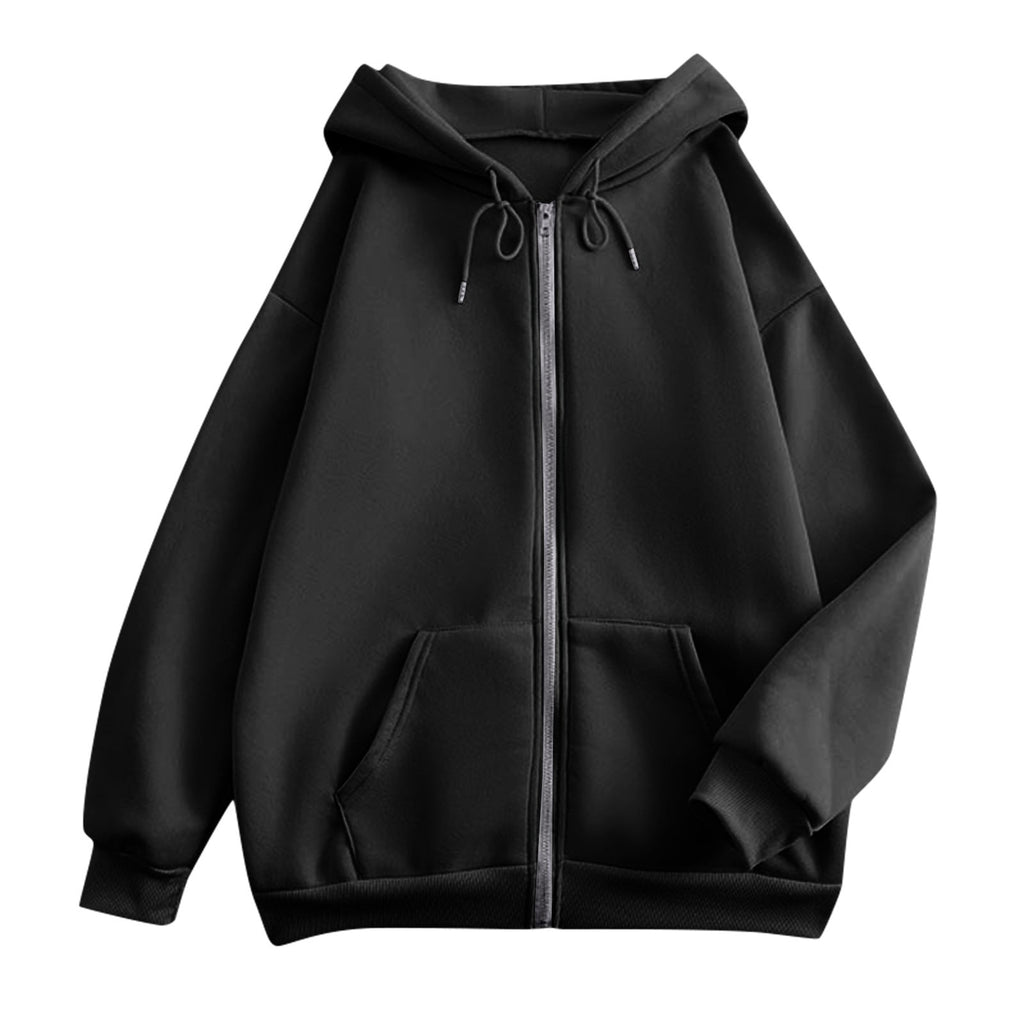 Wijde hoodie met rits voor dames, met kangoeroezakken en ribboorden