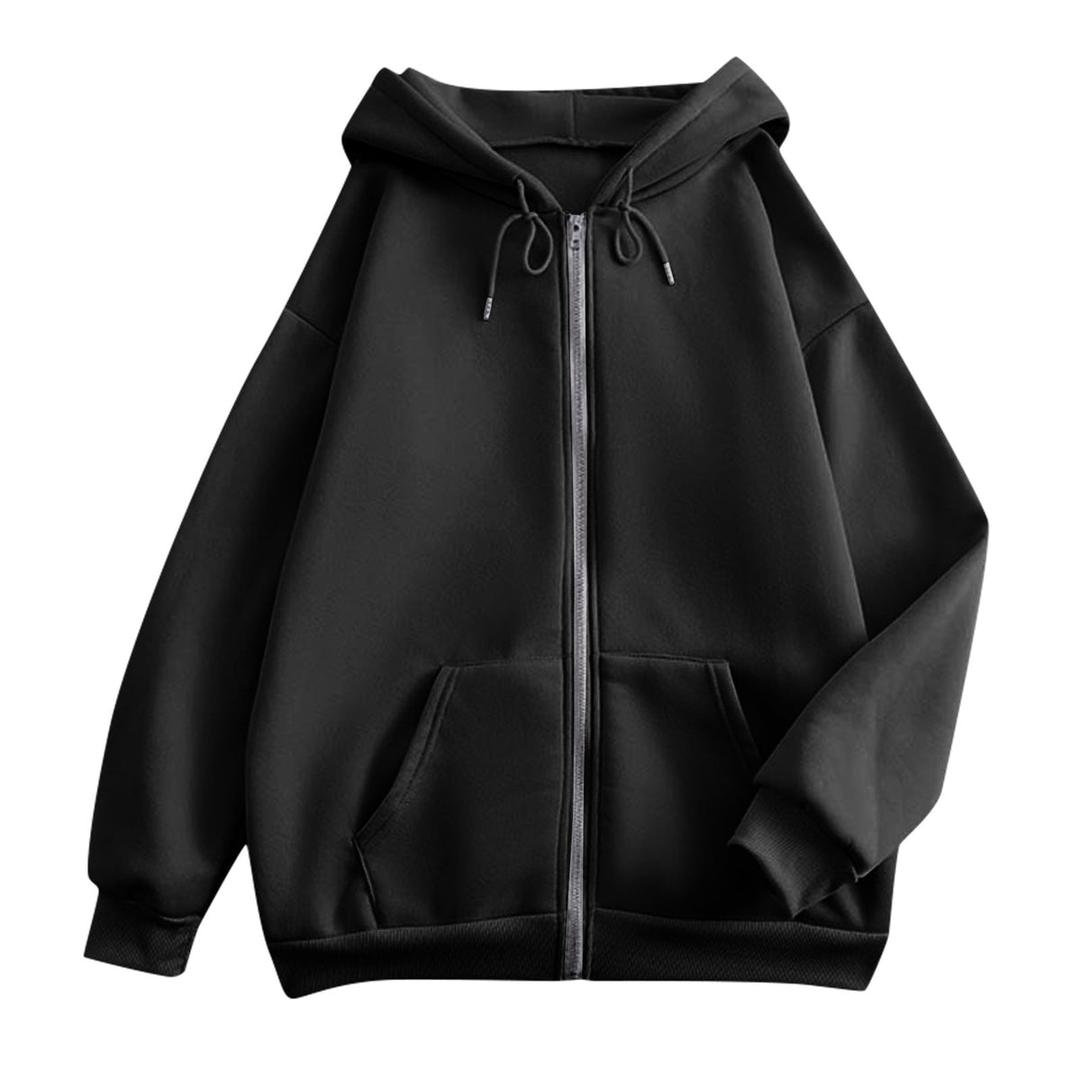 Wijde hoodie met rits voor dames, met kangoeroezakken en ribboorden