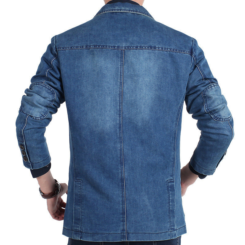 Spijkerblazer voor heren met smalle pasvorm, used-look en zakken
