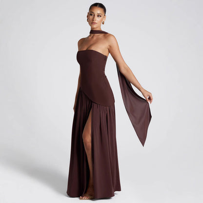 Vestido de noche elegante para mujer asimétrico con abertura – Vestido largo moderno para ocasiones especiales