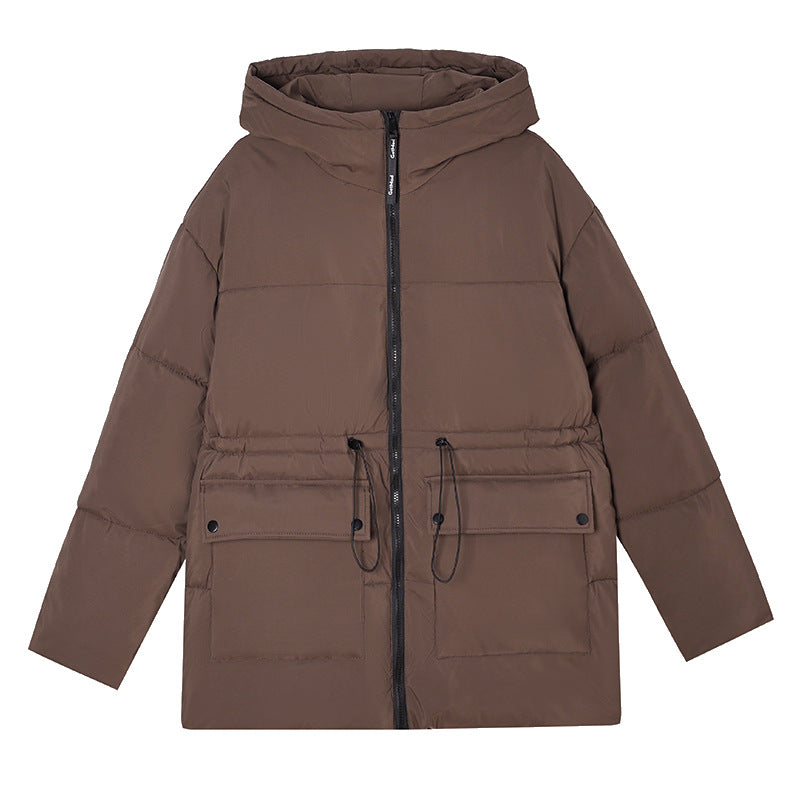 Halflange thermoparka voor dames met tunnelkoord in de taille en capuchon