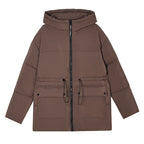 Halflange thermoparka voor dames met tunnelkoord in de taille en capuchon
