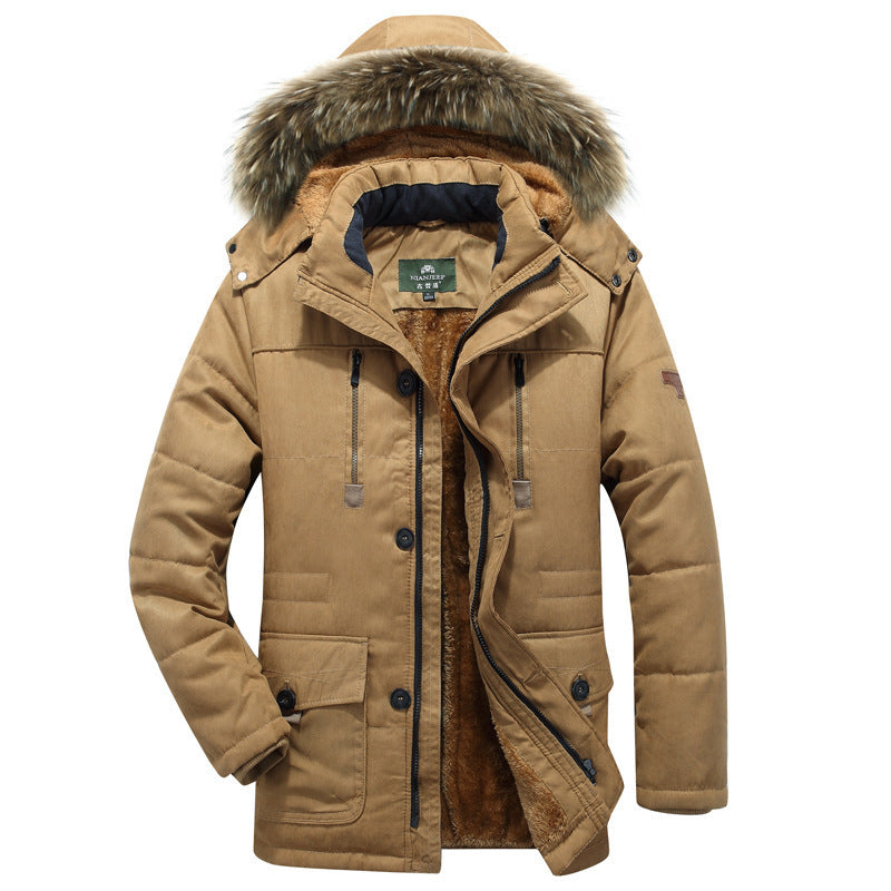Winterparka voor heren met capuchon, knopen en zakken