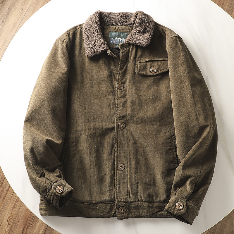 Gevoerde corduroy jas voor heren met teddykraag en knoopsluiting