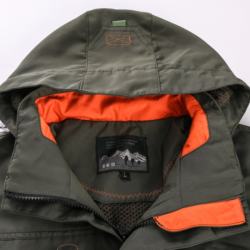 Waterdichte en winddichte outdoorparka voor heren met afneembare capuchon