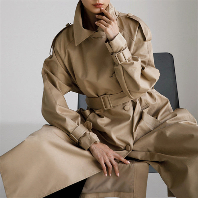 Oversized trenchcoat voor dames met stormflap en afneembare strikceintuur