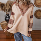 Oversized gestreepte sweater voor dames met V-hals