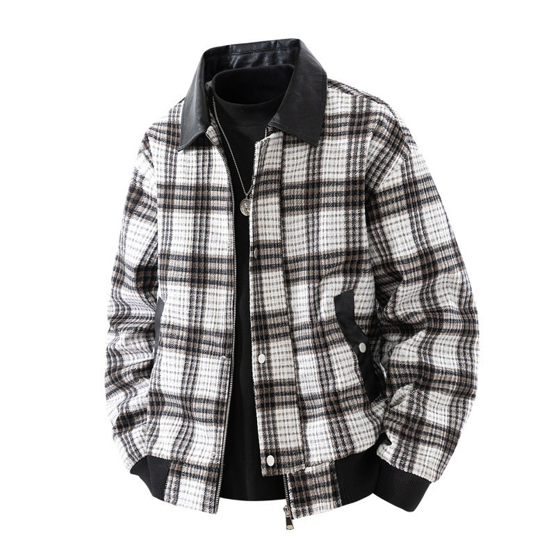 Geruit overshirt voor heren met kraag van imitatieleer en warme voering