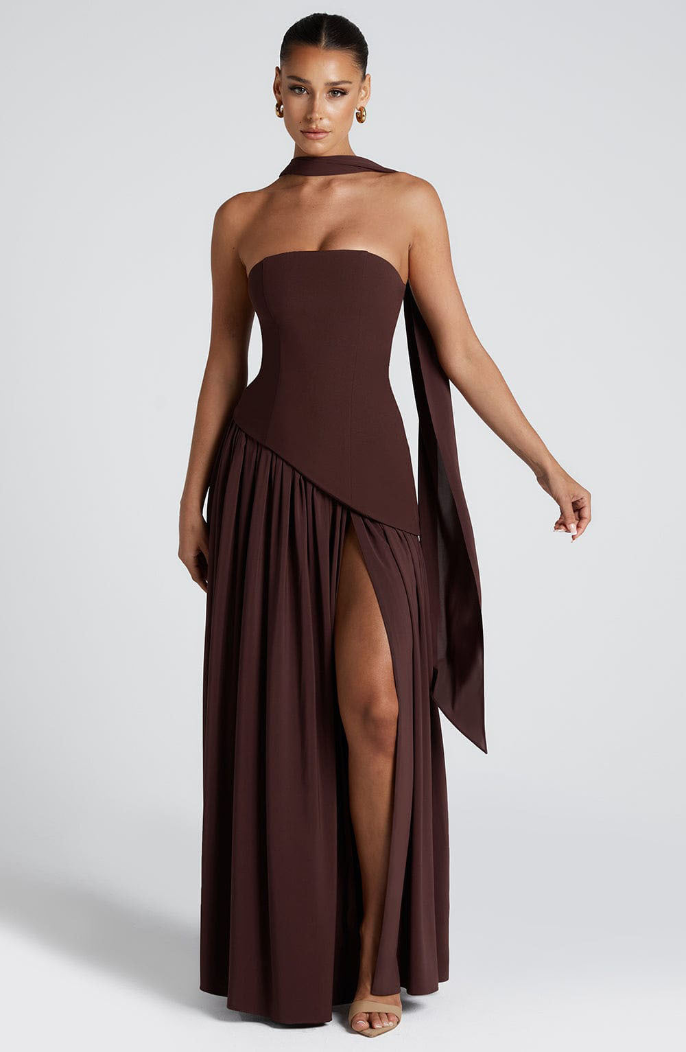 Vestido de noche elegante para mujer asimétrico con abertura – Vestido largo moderno para ocasiones especiales