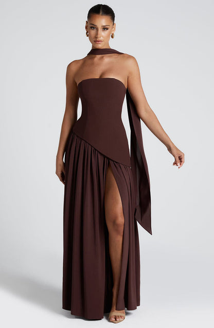 Vestido de noche elegante para mujer asimétrico con abertura – Vestido largo moderno para ocasiones especiales