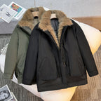 Halflange winterparka voor dames met afneembare kraag van imitatiebont