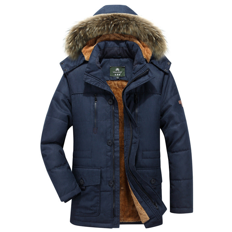 Winterparka voor heren met capuchon, knopen en zakken