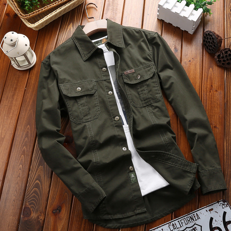 Canvas overshirt voor heren met borstzakken met klep en verstevigde naden